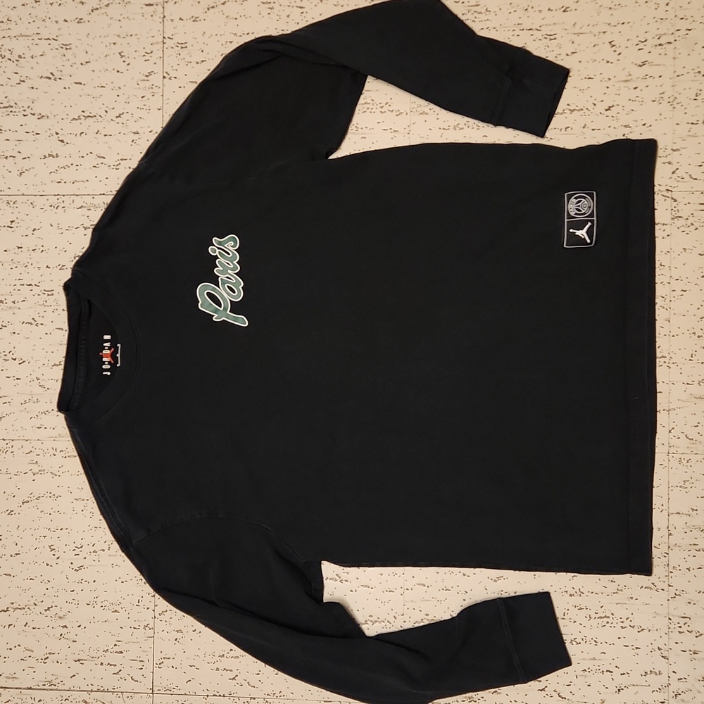 Air Jordan Black Psg Paris St Germain Spell Out Big Logo Long Sleeve Shirt